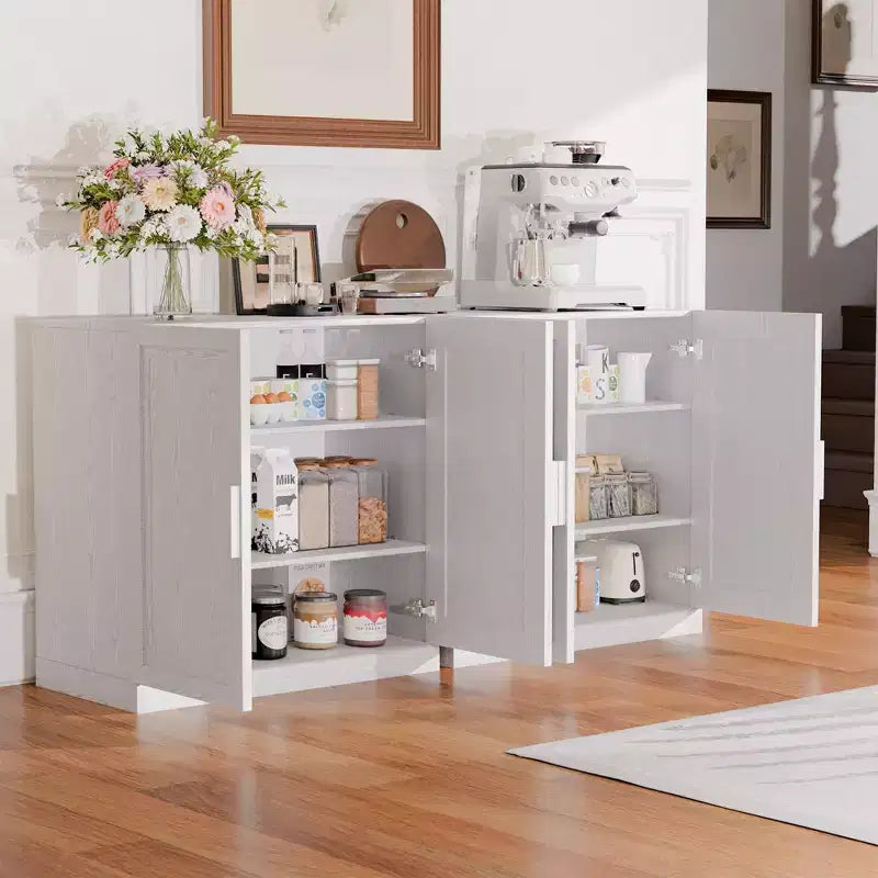 Armoire de rangement haute à grain de bois blanc, organisateur de rangement avec 2 portes en bois massif pour chambre, salon/salle à manger
