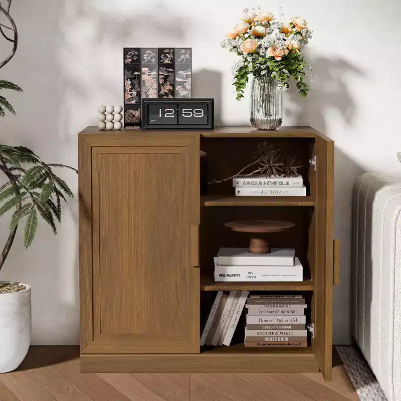 Armoire de rangement haute à grain de bois blanc, organisateur de rangement avec 2 portes en bois massif pour chambre, salon/salle à manger