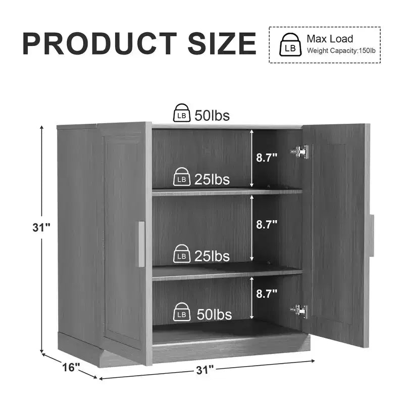 Armoire de rangement haute à grain de bois blanc, organisateur de rangement avec 2 portes en bois massif pour chambre, salon/salle à manger
