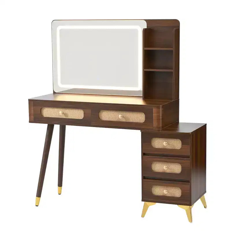 Makeup Vanity Table with Mirror, Lights, 5 Drawers and Storage Shelf