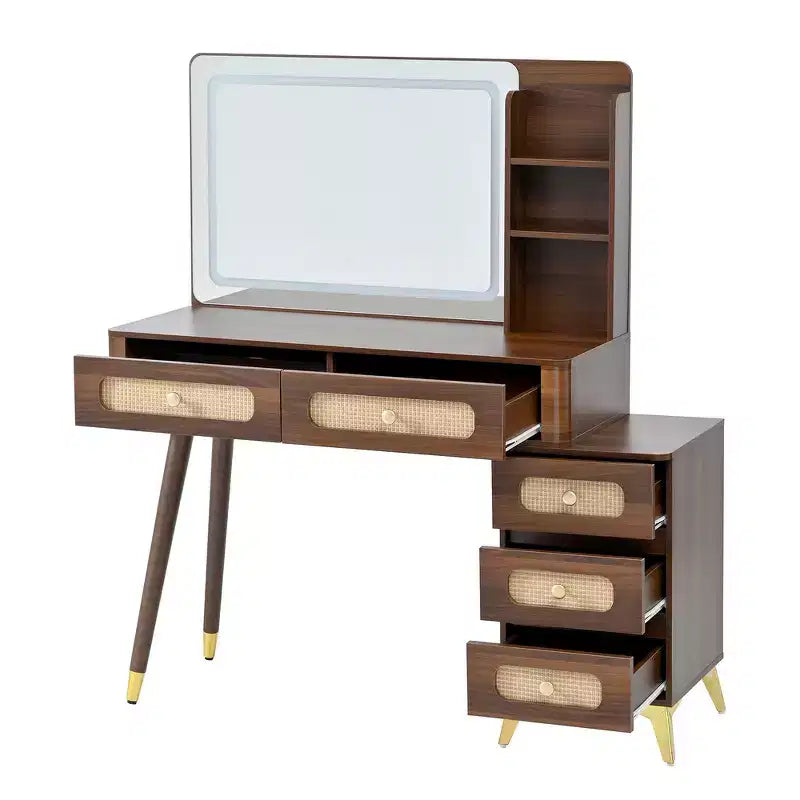 Makeup Vanity Table with Mirror, Lights, 5 Drawers and Storage Shelf