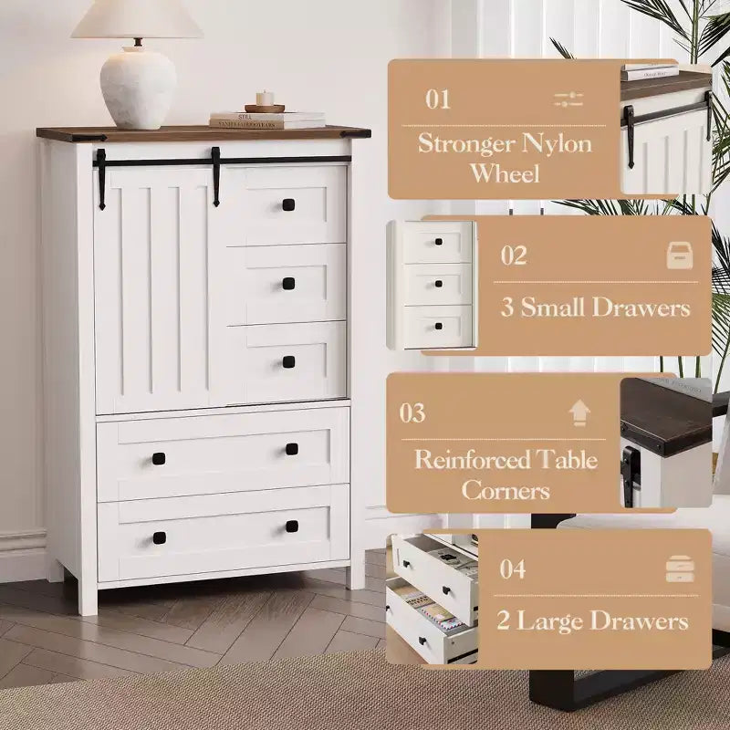 Cómoda de 5 cajones, mueble moderno de madera para dormitorio con cajones de almacenamiento, mueble para TV estilo rústico para sala, dormitorio, pasillo