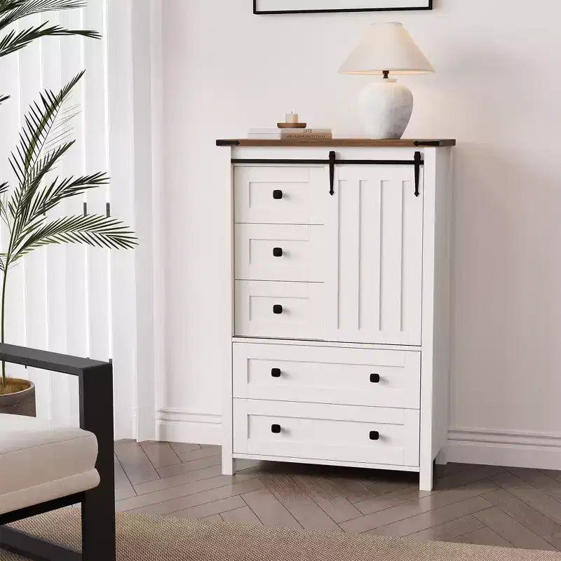 Cómoda de 5 cajones, mueble moderno de madera para dormitorio con cajones de almacenamiento, mueble para TV estilo rústico para sala, dormitorio, pasillo