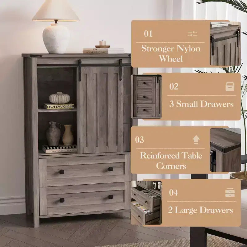Cómoda de 5 cajones, mueble moderno de madera para dormitorio con cajones de almacenamiento, mueble para TV estilo rústico para sala, dormitorio, pasillo