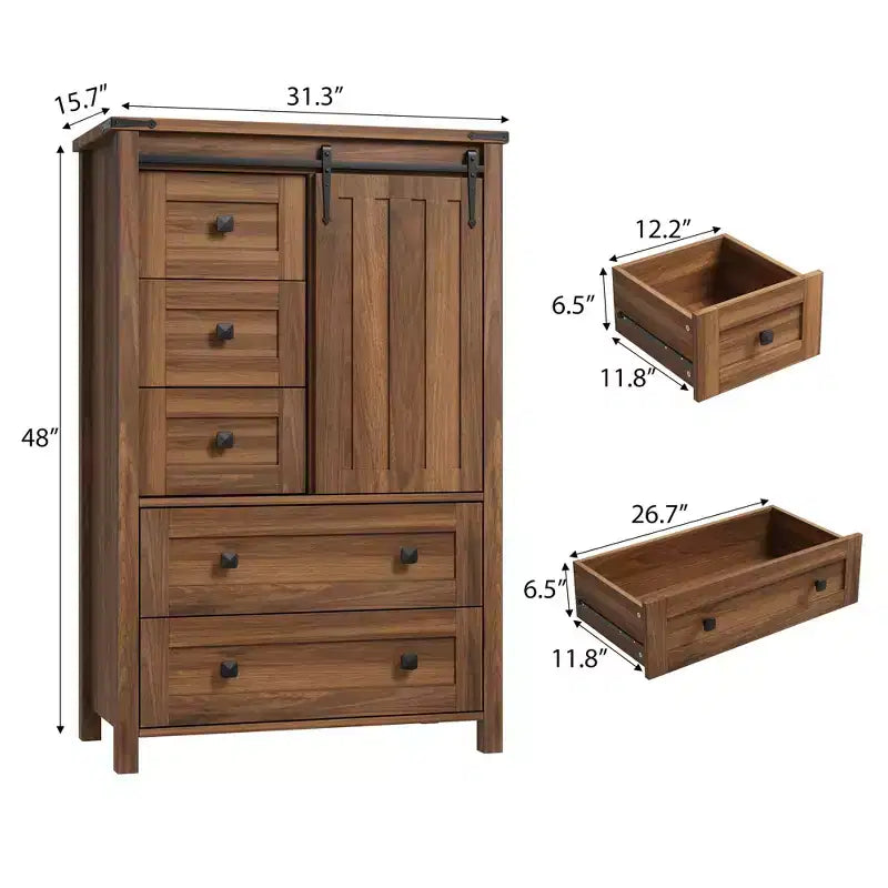 Cómoda de 5 cajones, mueble moderno de madera para dormitorio con cajones de almacenamiento, mueble para TV estilo rústico para sala, dormitorio, pasillo