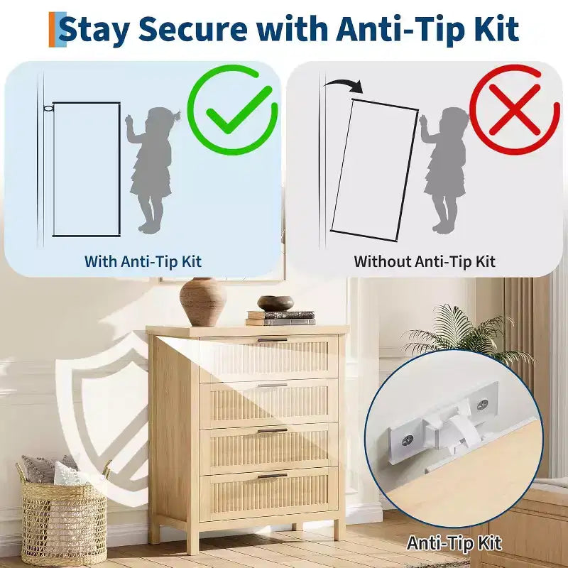 Cómoda de 4 cajones, mueble moderno de madera para dormitorio con tiradores y cajones de almacenamiento, mueble para TV estilo rústico para sala, dormitorio, pasillo