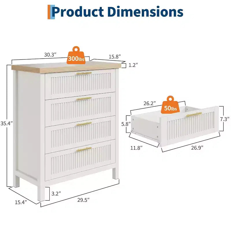 Cómoda de 4 cajones, mueble moderno de madera para dormitorio con tiradores y cajones de almacenamiento, mueble para TV estilo rústico para sala, dormitorio, pasillo