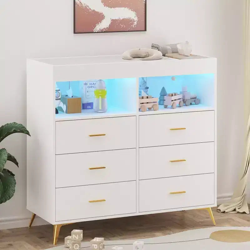 Çekmeceli Depolama Dolabı, Alt Değiştirme Masası, Prizli, Işıklı ve Metal Ayaklı, Oturma Odası, Yatak Odası ve Bebek Odası İçin Uygun