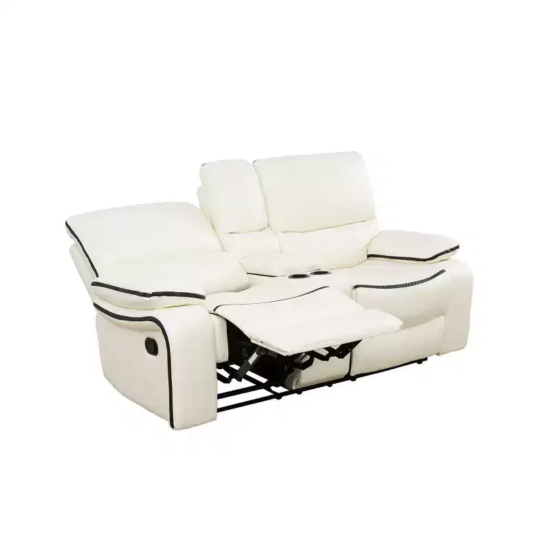 Electric Power Reclining Loveseat, 2-Seat Breathable Leather with Storage & Cup Holders, White