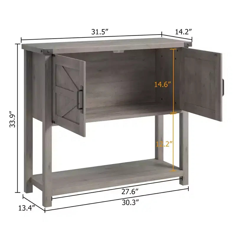 Table console style ferme avec 2 portes, table d'entrée avec étagère ouverte pour salon/cuisine/chambre
