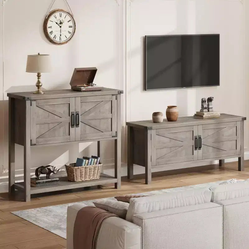 Table console style ferme avec 2 portes, table d'entrée avec étagère ouverte pour salon/cuisine/chambre