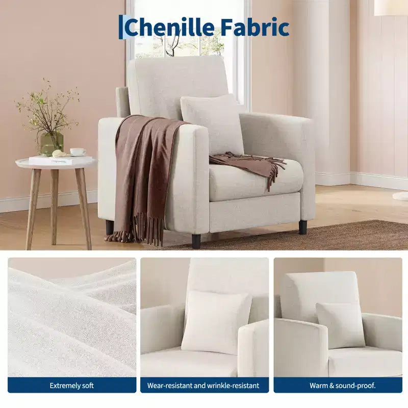 Sofá beige de 33, sillón de apoyo con asiento acolchado y soporte lumbar, silla cómoda para leer en dormitorio, para sala, apartamento pequeño