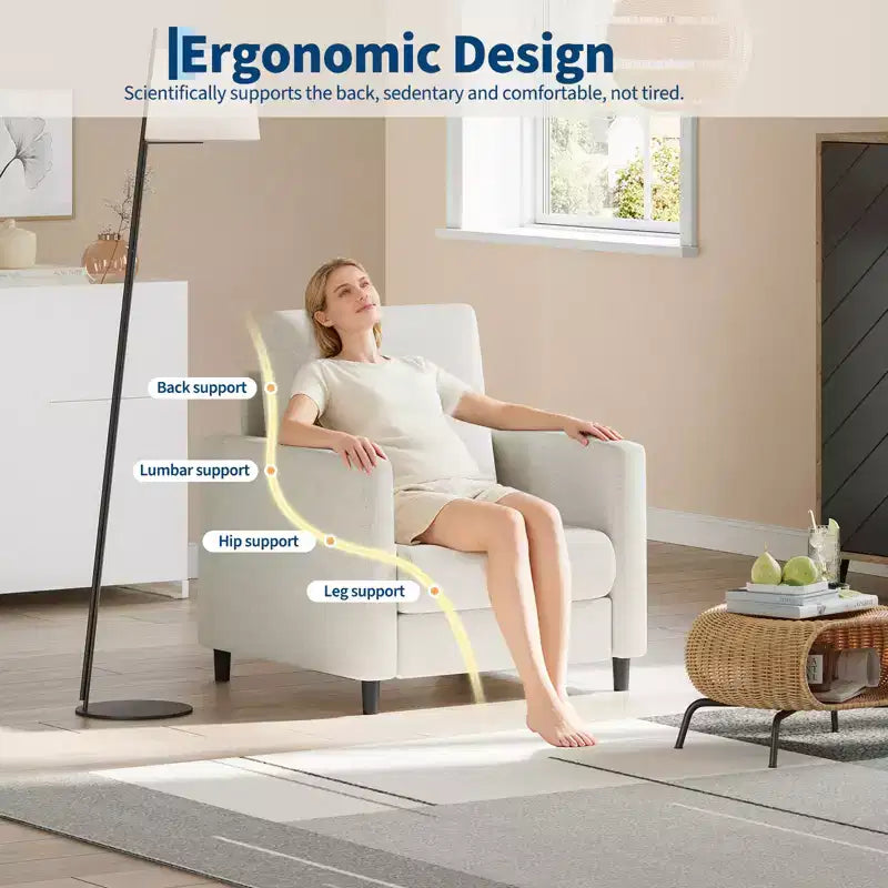 Sofá beige de 33, sillón de apoyo con asiento acolchado y soporte lumbar, silla cómoda para leer en dormitorio, para sala, apartamento pequeño