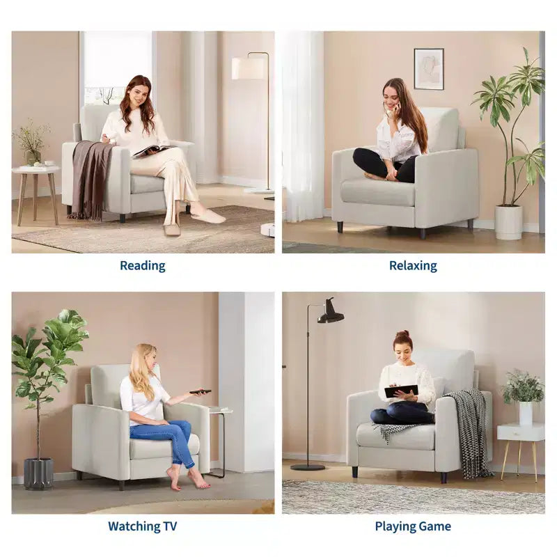 Sofá beige de 33, sillón de apoyo con asiento acolchado y soporte lumbar, silla cómoda para leer en dormitorio, para sala, apartamento pequeño