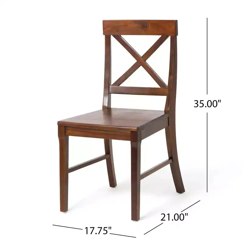 Ensemble de 2 chaises de salle à manger sans accoudoirs en bois d'acacia de style milieu du siècle avec dossier en X, style ferme