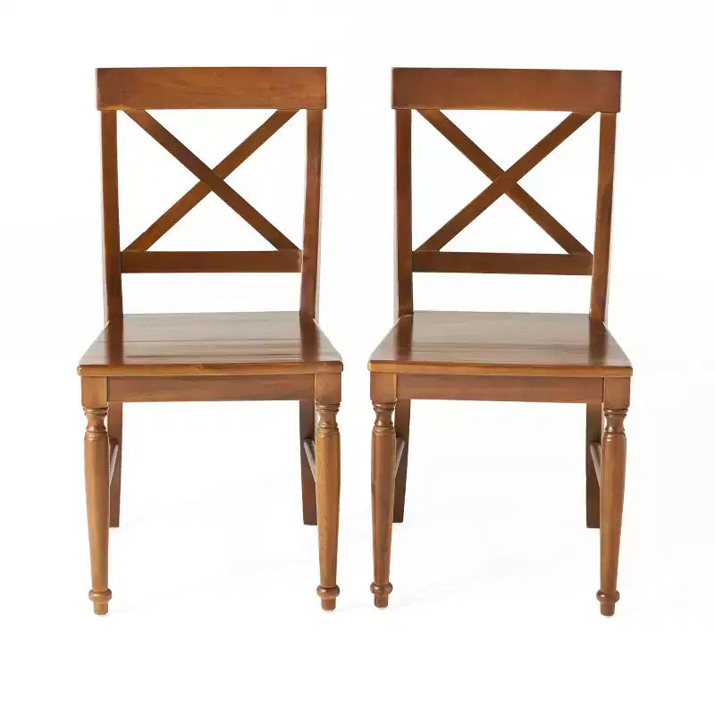 Ensemble de 2 chaises de salle à manger sans accoudoirs en bois d'acacia de style milieu du siècle avec dossier en X, style ferme