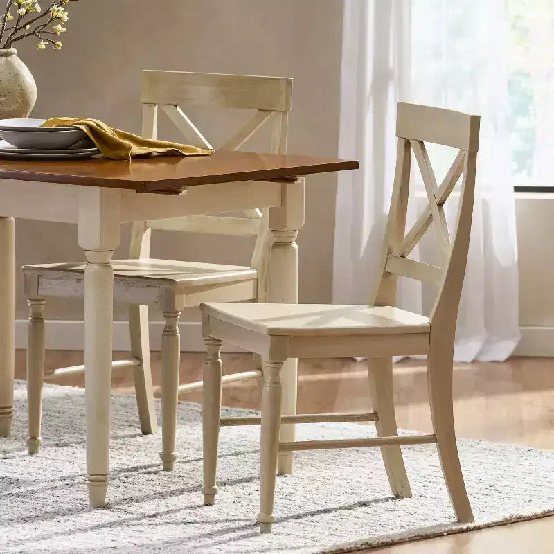 Ensemble de 2 chaises de salle à manger sans accoudoirs en bois d'acacia de style milieu du siècle avec dossier en X, style ferme