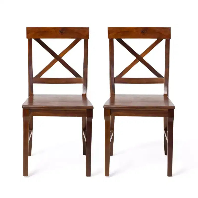 Ensemble de 2 chaises de salle à manger sans accoudoirs en bois d'acacia de style milieu du siècle avec dossier en X, style ferme