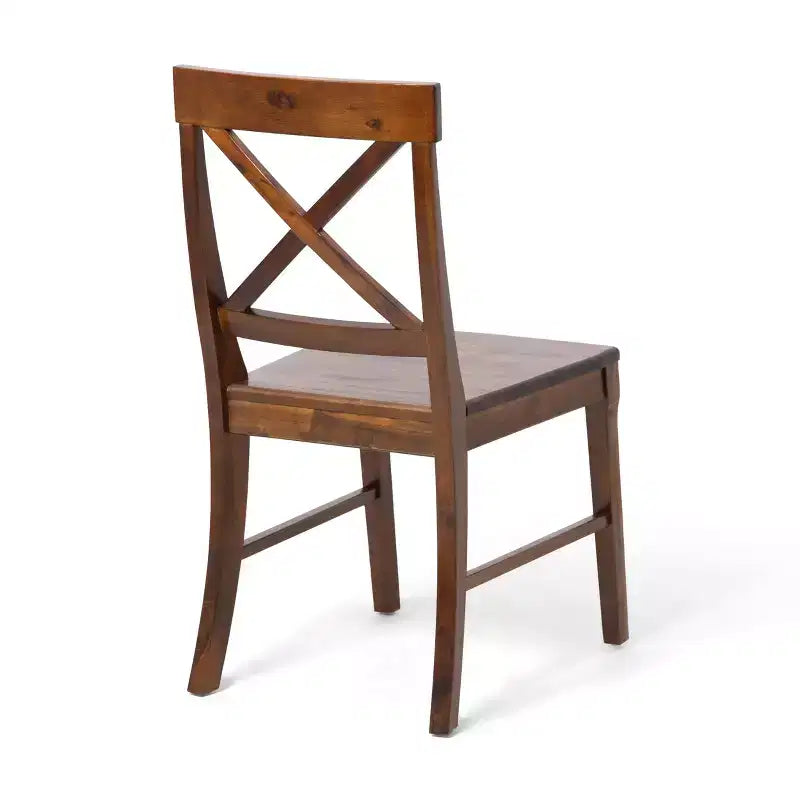 Ensemble de 2 chaises de salle à manger sans accoudoirs en bois d'acacia de style milieu du siècle avec dossier en X, style ferme