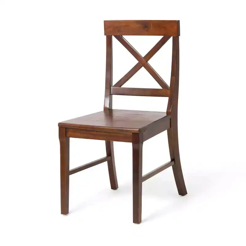 Ensemble de 2 chaises de salle à manger sans accoudoirs en bois d'acacia de style milieu du siècle avec dossier en X, style ferme