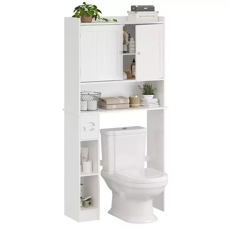 Tuvalet Üstü Depolama Dolabı, Tuvalet Kağıdı Tutuculu Çift Kapaklı Banyo Düzenleyici, Ayarlanabilir Raflı, Ayaklı Banyo Rafı, Beyaz