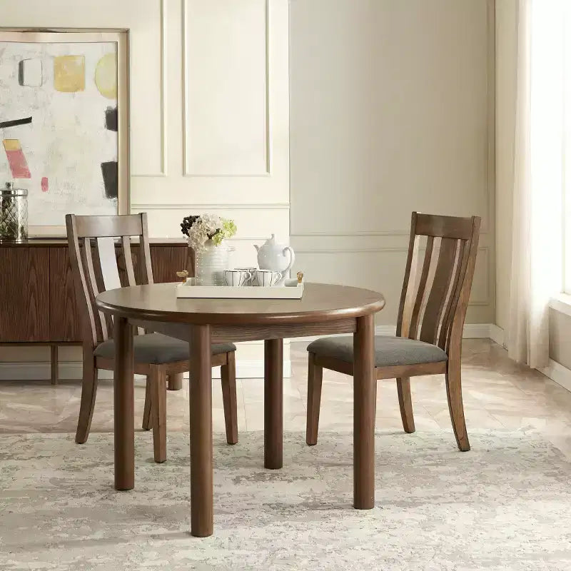 Mesa de comedor redonda para 4 personas, mesa de cocina estilo granja, mesa de comedor circular de madera