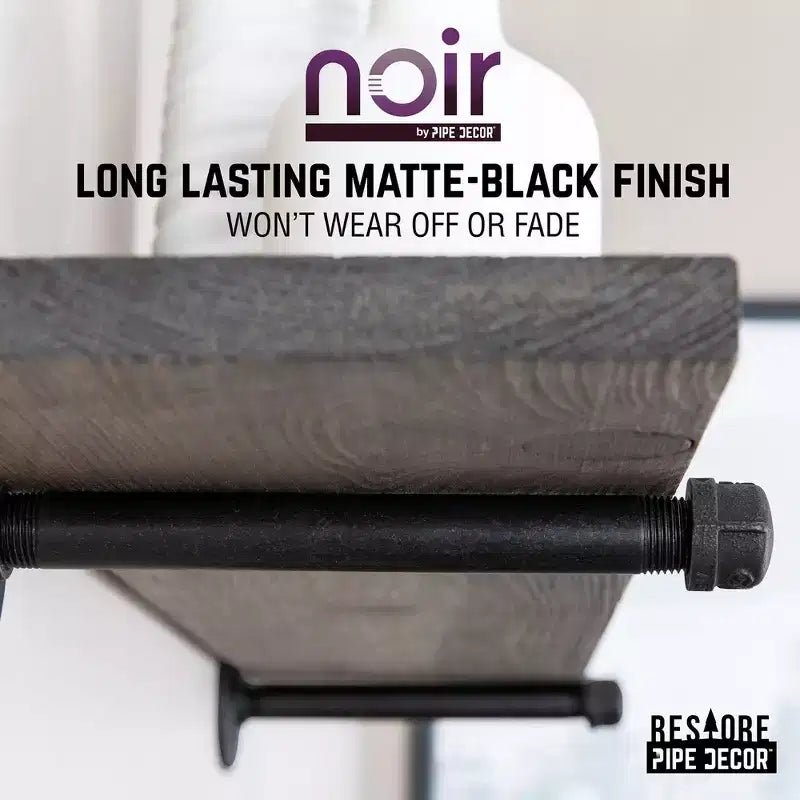 Mat Siyah Önceden Boyalı Düz Boru Braketli Masif Ahşap Raflar