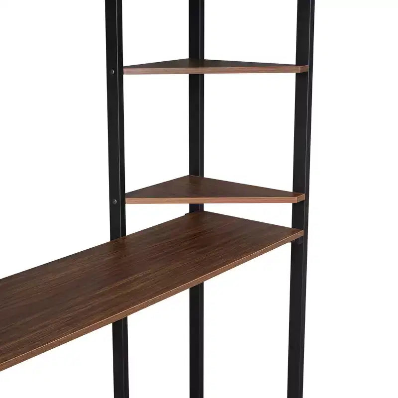 Lit mezzanine métallique taille standard avec 2 étagères et bureau, noir