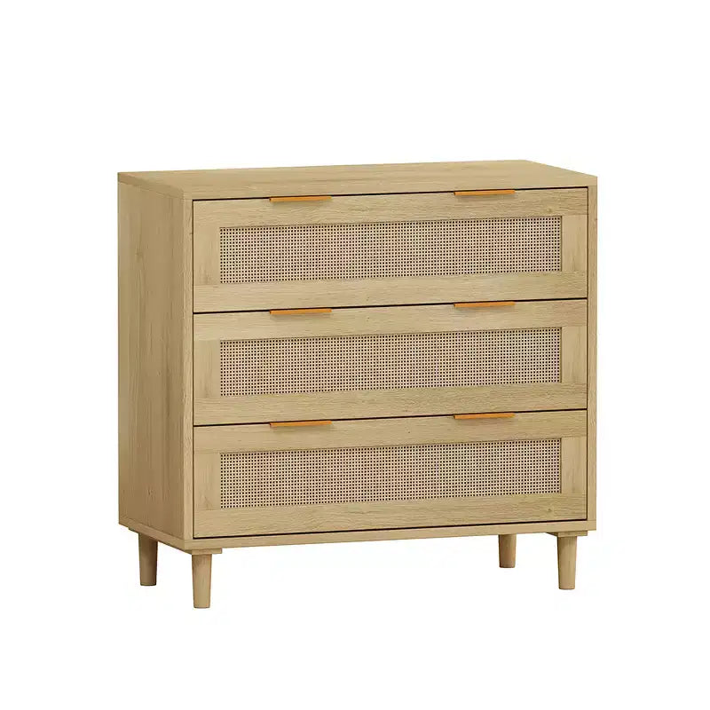 Commode à 3 tiroirs, armoire de rangement de cuisine avec 3 tiroirs profonds en rotin, buffet avec poignée en fer