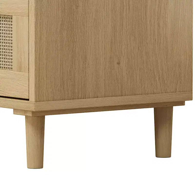 Commode à 3 tiroirs, armoire de rangement de cuisine avec 3 tiroirs profonds en rotin, buffet avec poignée en fer