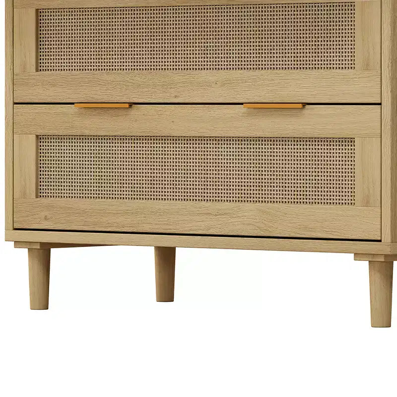 Commode à 3 tiroirs, armoire de rangement de cuisine avec 3 tiroirs profonds en rotin, buffet avec poignée en fer