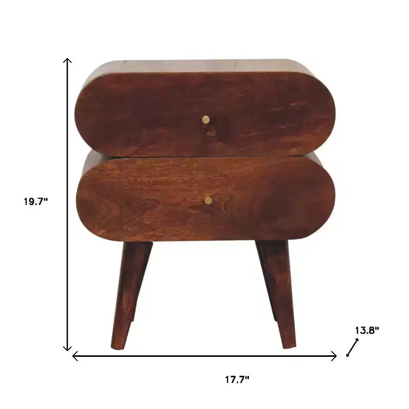 Tamme kastanje massief houten nachtkastje met 2 lades, bedtafel