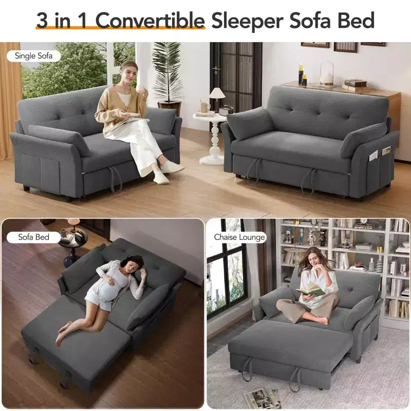 Chenille Sleeper Sofa Bed, Convertible Couch with Pull-Out Bed for Living Room