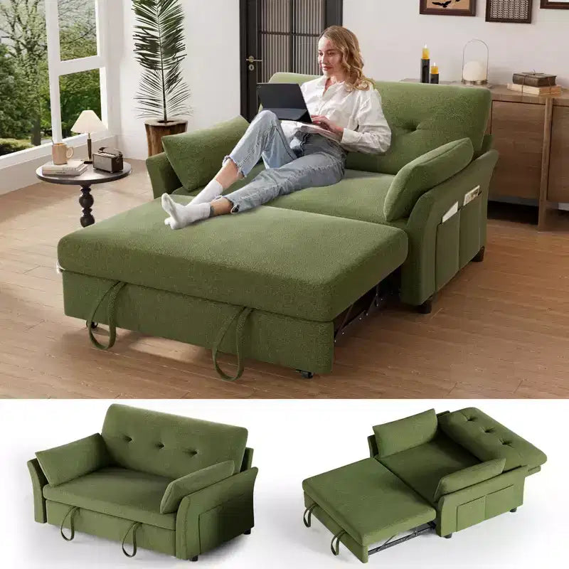 Chenille Sleeper Sofa Bed, Convertible Couch with Pull-Out Bed for Living Room