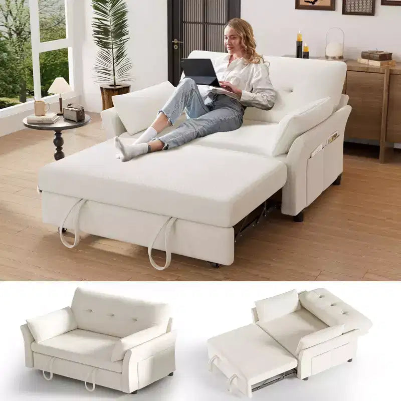 Chenille Sleeper Sofa Bed, Convertible Couch with Pull-Out Bed for Living Room