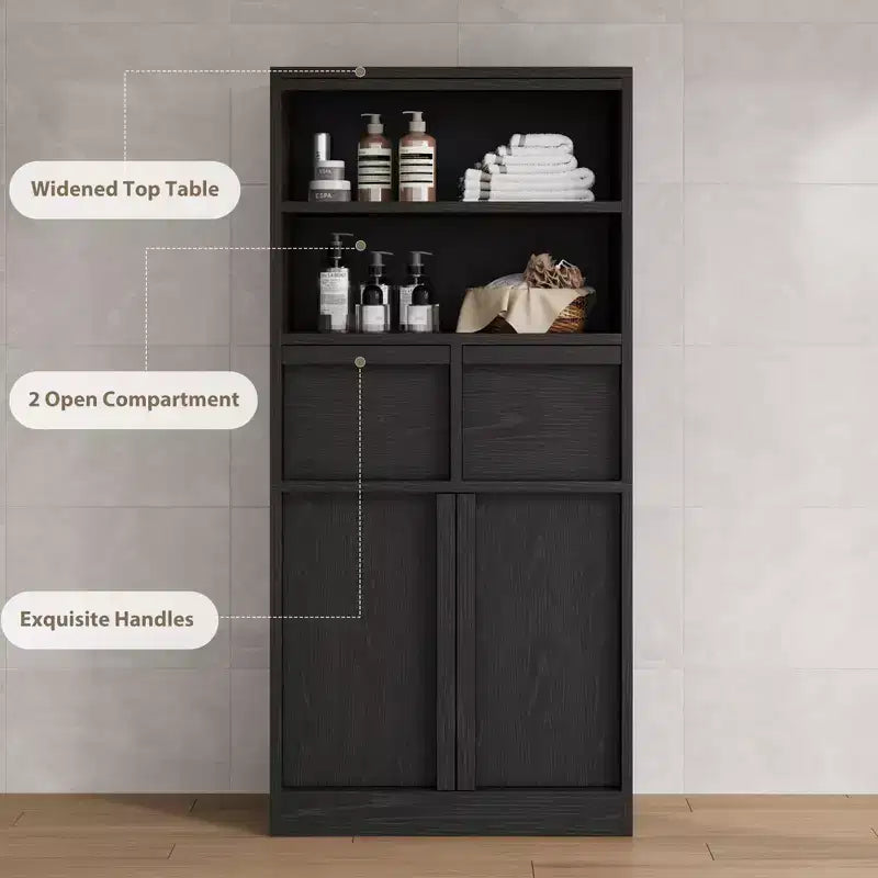 Uzun Banyo Dolabı, Kapaklı ve 2 Çekmeceli Yer Dolabı, 51 cm Yüksekliğinde Bağımsız Düzenleyici Dolap, Banyo, Oturma Odası, Mutfak için