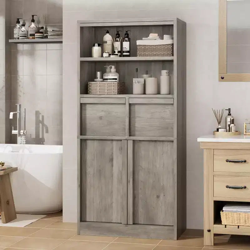 Uzun Banyo Dolabı, Kapaklı ve 2 Çekmeceli Yer Dolabı, 51 cm Yüksekliğinde Bağımsız Düzenleyici Dolap, Banyo, Oturma Odası, Mutfak için