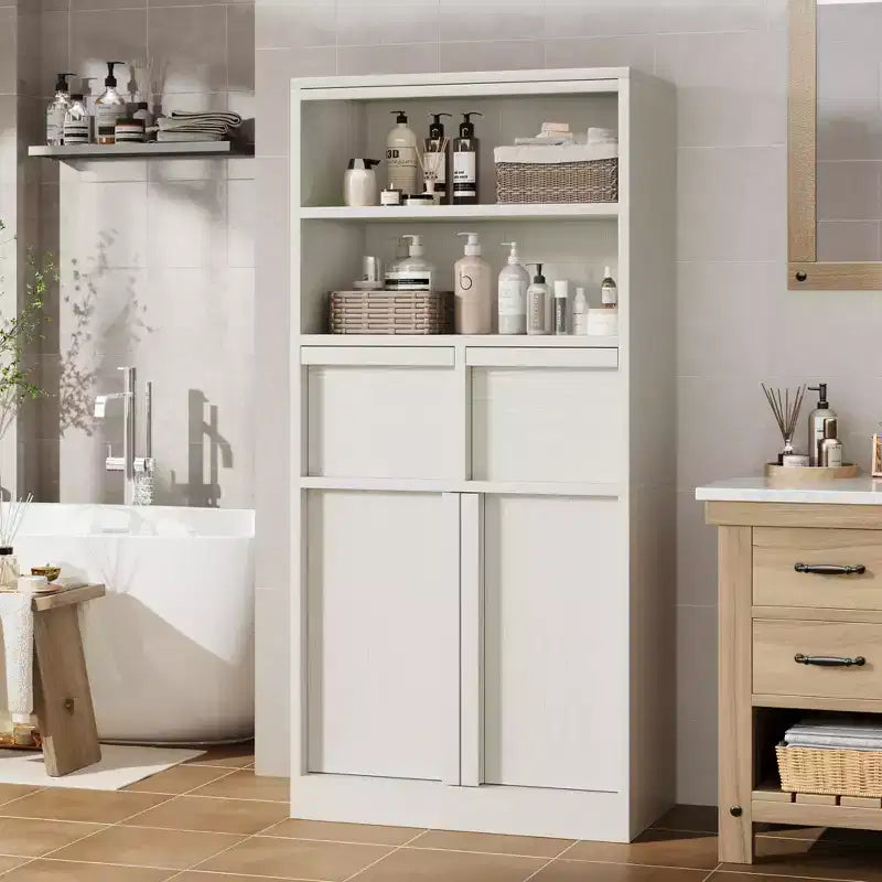 Uzun Banyo Dolabı, Kapaklı ve 2 Çekmeceli Yer Dolabı, 51 cm Yüksekliğinde Bağımsız Düzenleyici Dolap, Banyo, Oturma Odası, Mutfak için