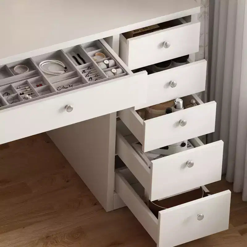 Make-up Schminktisch mit 11 Schubladen, Nachttisch mit Touch-Steuerung, dimmbarer LED-Spiegel, versteckte Verkabelung  