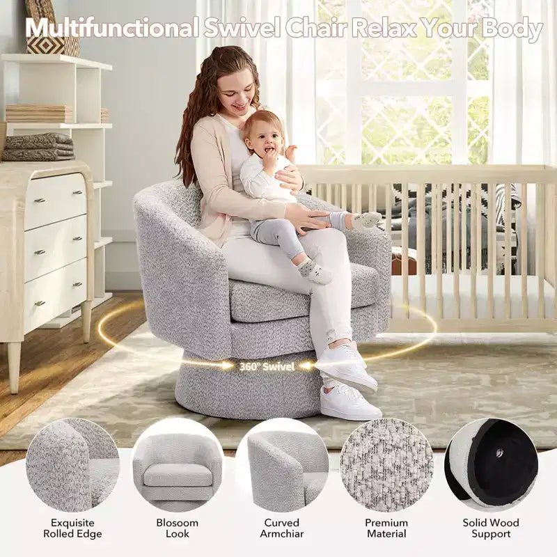Fauteuil d'appoint en velours pivotant avec ottomane, rotation à 360°, soutien ergonomique, fauteuil moderne à accoudoirs ronds pour salon, chambre  