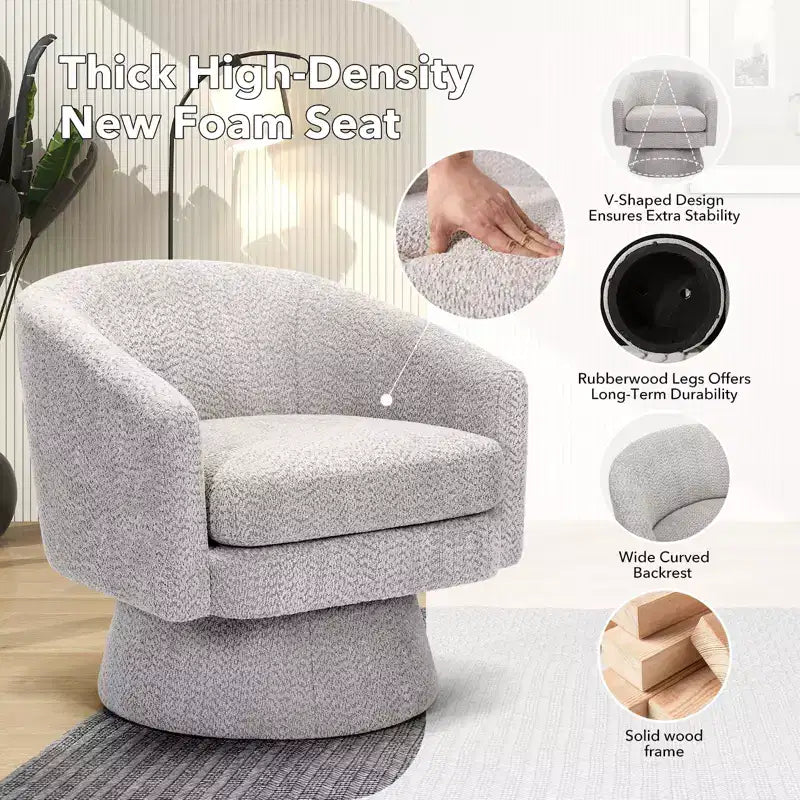 Fauteuil d'appoint en velours pivotant avec ottomane, rotation à 360°, soutien ergonomique, fauteuil moderne à accoudoirs ronds pour salon, chambre  