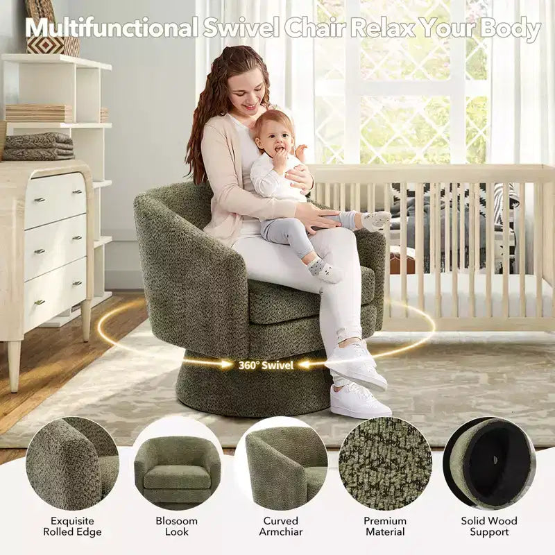 Fauteuil d'appoint en velours pivotant avec ottomane, rotation à 360°, soutien ergonomique, fauteuil moderne à accoudoirs ronds pour salon, chambre  
