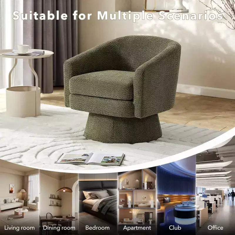 Fauteuil d'appoint en velours pivotant avec ottomane, rotation à 360°, soutien ergonomique, fauteuil moderne à accoudoirs ronds pour salon, chambre  