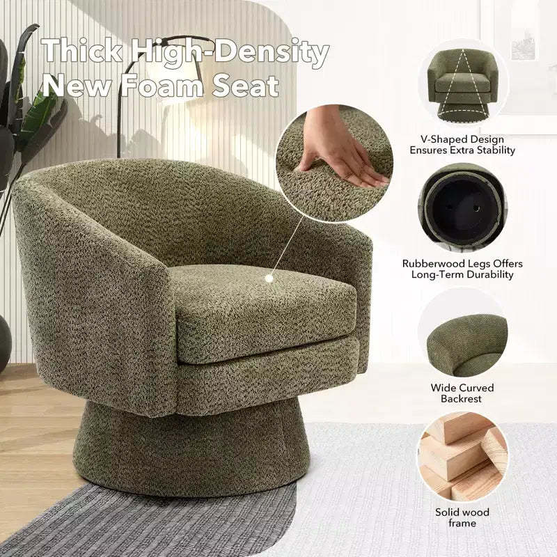 Fauteuil d'appoint en velours pivotant avec ottomane, rotation à 360°, soutien ergonomique, fauteuil moderne à accoudoirs ronds pour salon, chambre  