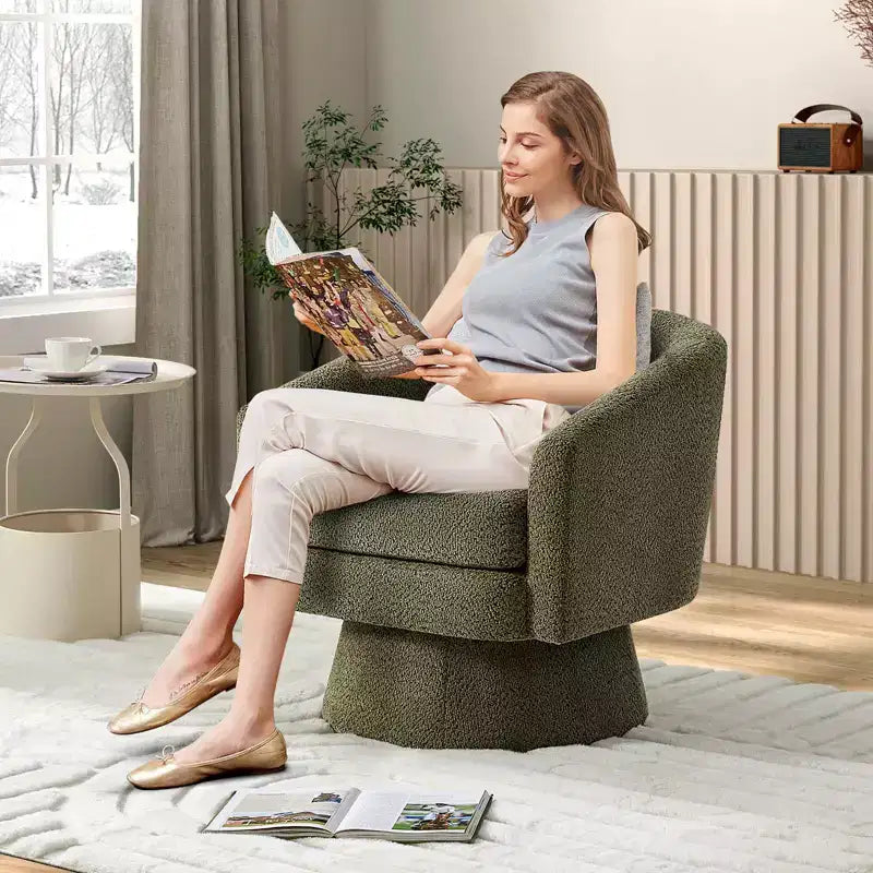 Fauteuil d'appoint en velours pivotant avec ottomane, rotation à 360°, soutien ergonomique, fauteuil moderne à accoudoirs ronds pour salon, chambre  
