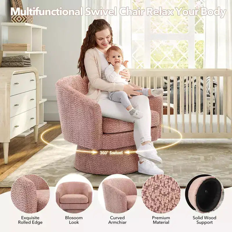 Fauteuil d'appoint en velours pivotant avec ottomane, rotation à 360°, soutien ergonomique, fauteuil moderne à accoudoirs ronds pour salon, chambre  