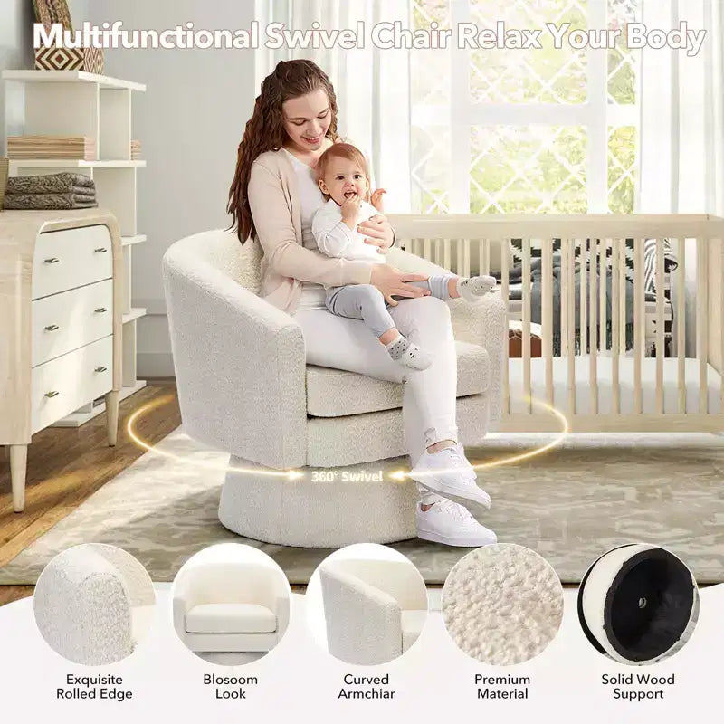 Fauteuil d'appoint en velours pivotant avec ottomane, rotation à 360°, soutien ergonomique, fauteuil moderne à accoudoirs ronds pour salon, chambre  