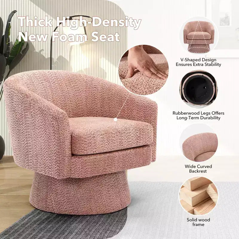 Fauteuil d'appoint en velours pivotant avec ottomane, rotation à 360°, soutien ergonomique, fauteuil moderne à accoudoirs ronds pour salon, chambre  