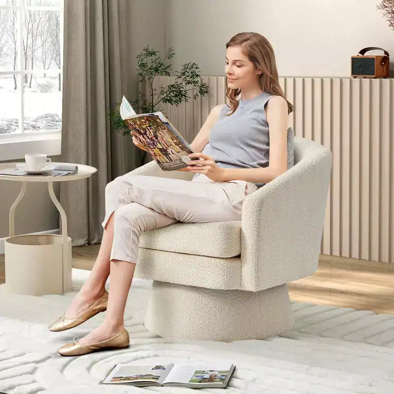 Fauteuil d'appoint en velours pivotant avec ottomane, rotation à 360°, soutien ergonomique, fauteuil moderne à accoudoirs ronds pour salon, chambre  