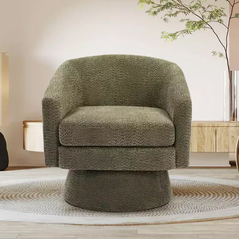 Kadife Döner Aksan Sandalye ve Puf, 360° Dönüş, Ergonomik Destek, Modern Yuvarlak Koltuk, Oturma Odası ve Yatak Odası için